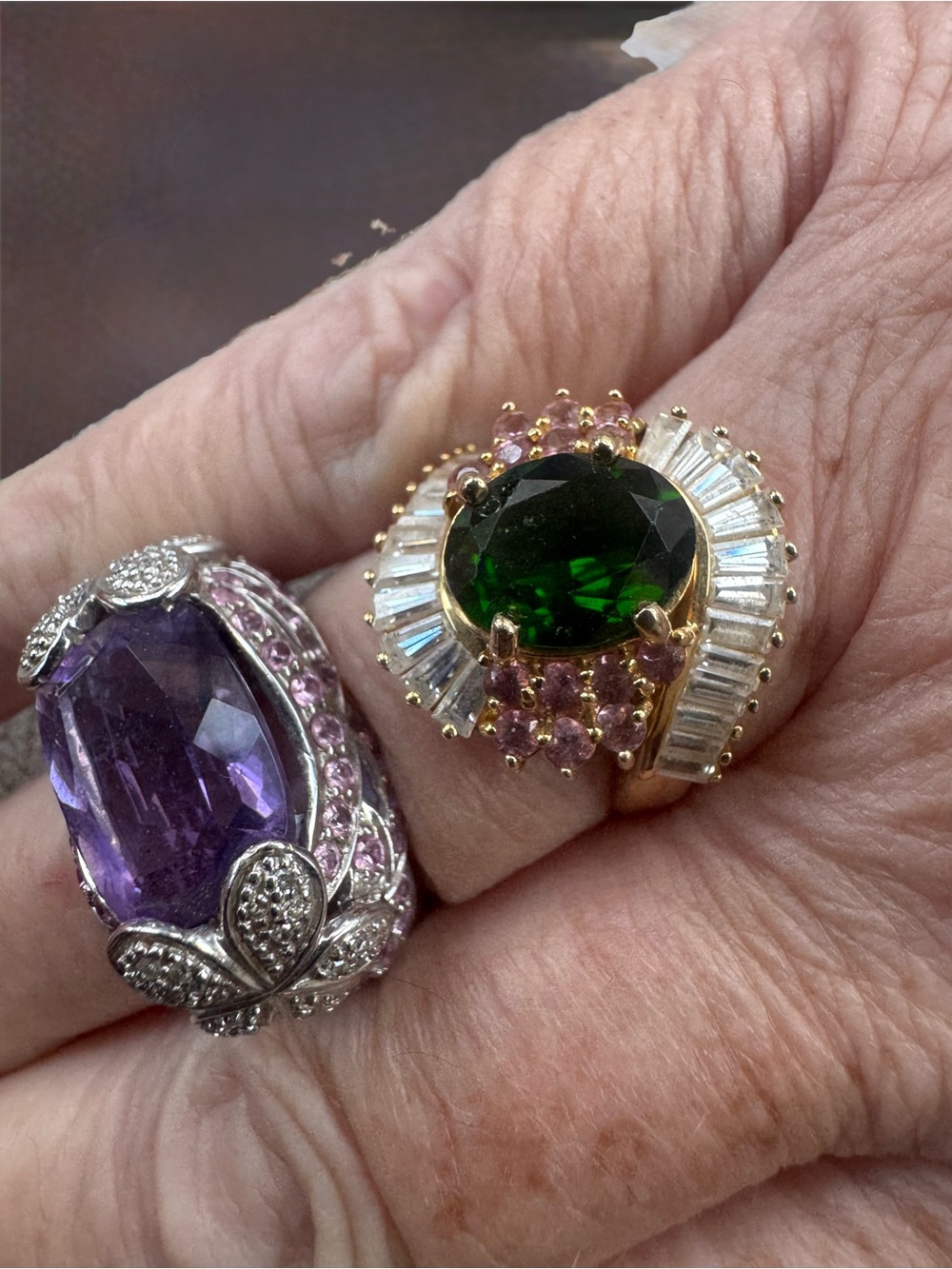 14K White Gold Amethyst &14K Diopside Ring Bundle 20.41 Grams